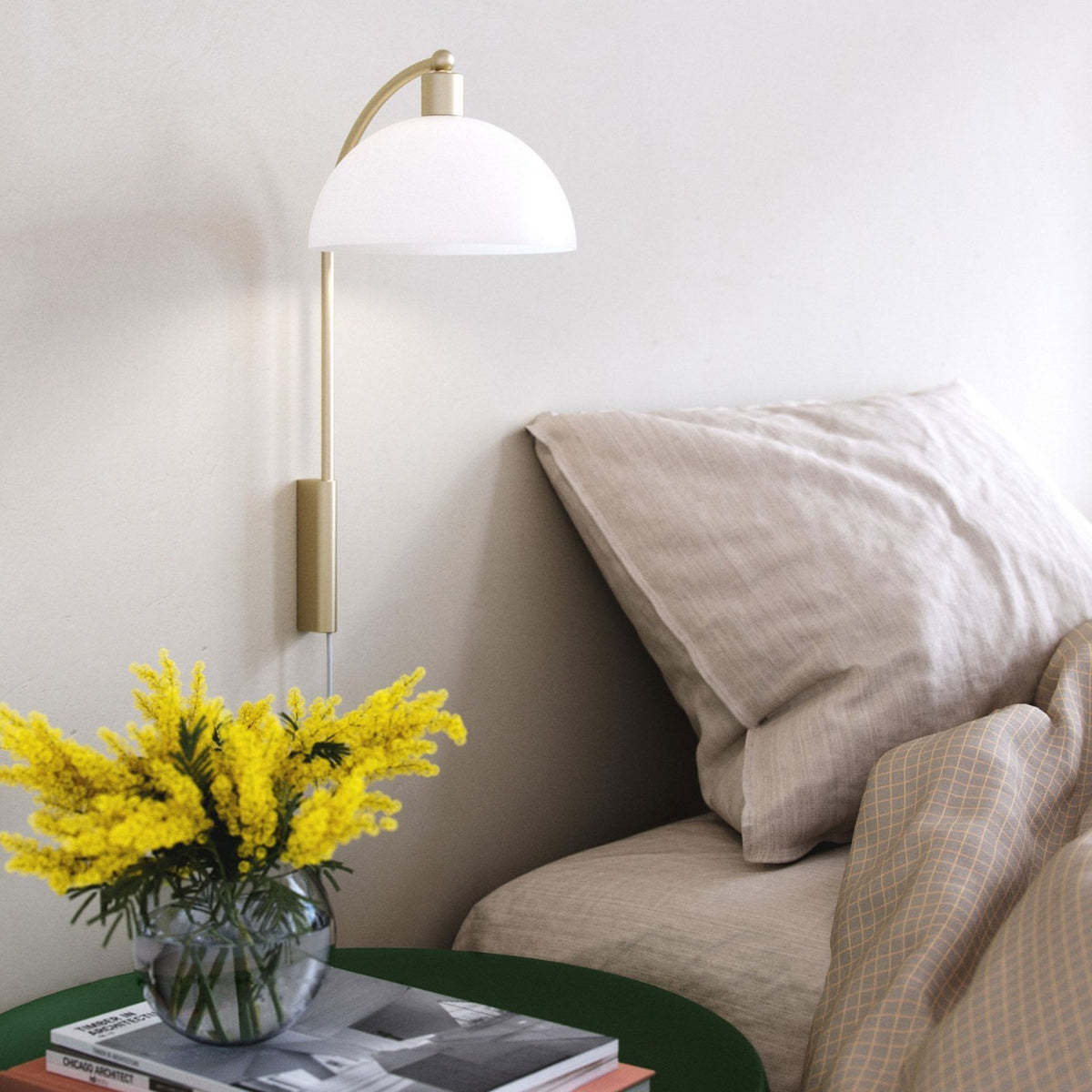 Ellen 20 Plugged Wall Light in Brass with Opal Glass Shade