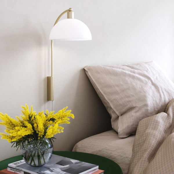 Ellen 20 Plugged Wall Light in Brass with Opal Glass Shade