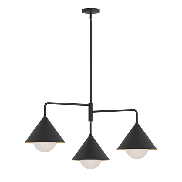 Remyck Three Arm Pendant Chandelier in Matte Black with Opal Glass Diffusers
