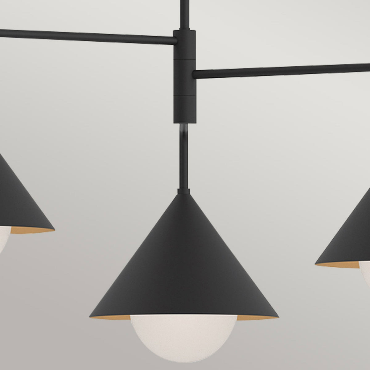 Remyck Three Arm Pendant Chandelier in Matte Black with Opal Glass Diffusers