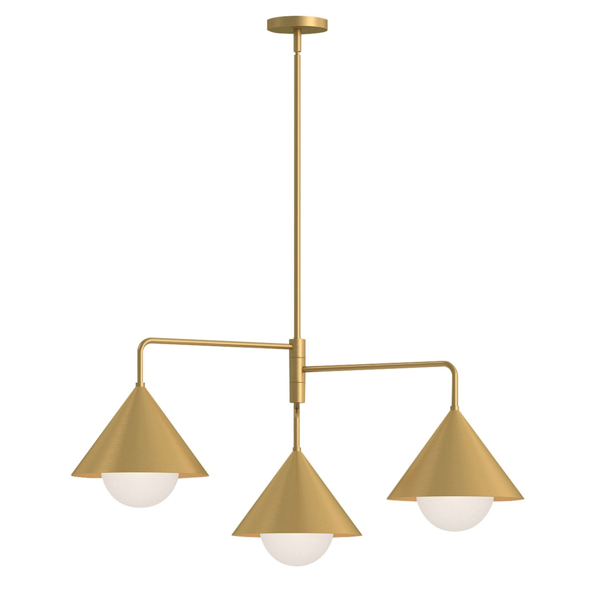 Remyck Three Arm Pendant Chandelier in Brushed Gold with Opal Glass Diffusers