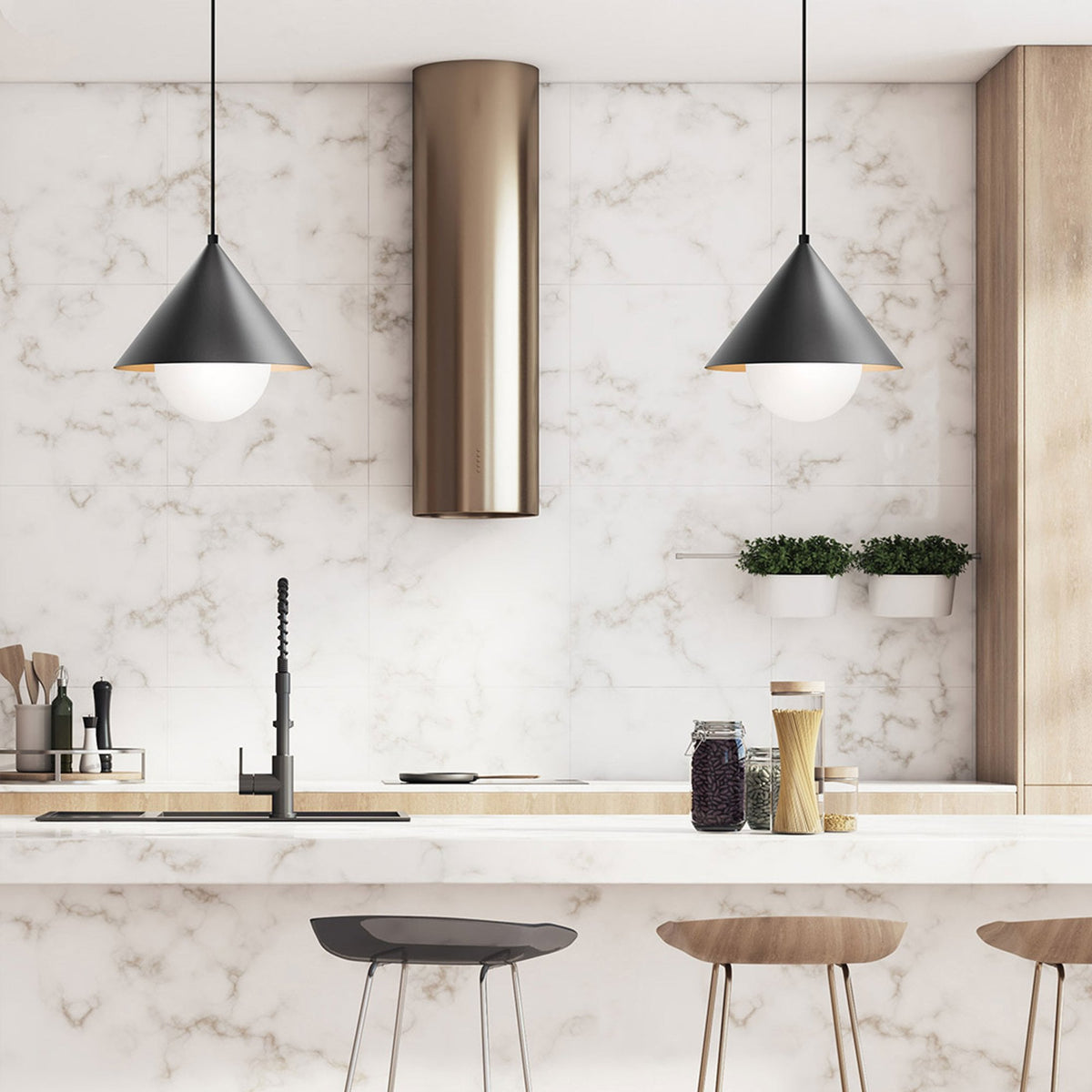 Remyck Single Drop Pendant in Matte Black with Opal Glass Diffuser