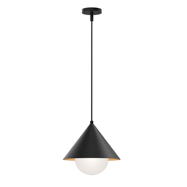 Remyck Single Drop Pendant in Matte Black with Opal Glass Diffuser
