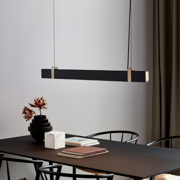 Lilt Linear LED Pendant in Black with Brass Detail