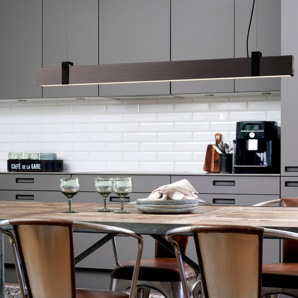 Lilt Linear LED Pendant in Dark Grey Steel with Black Detail