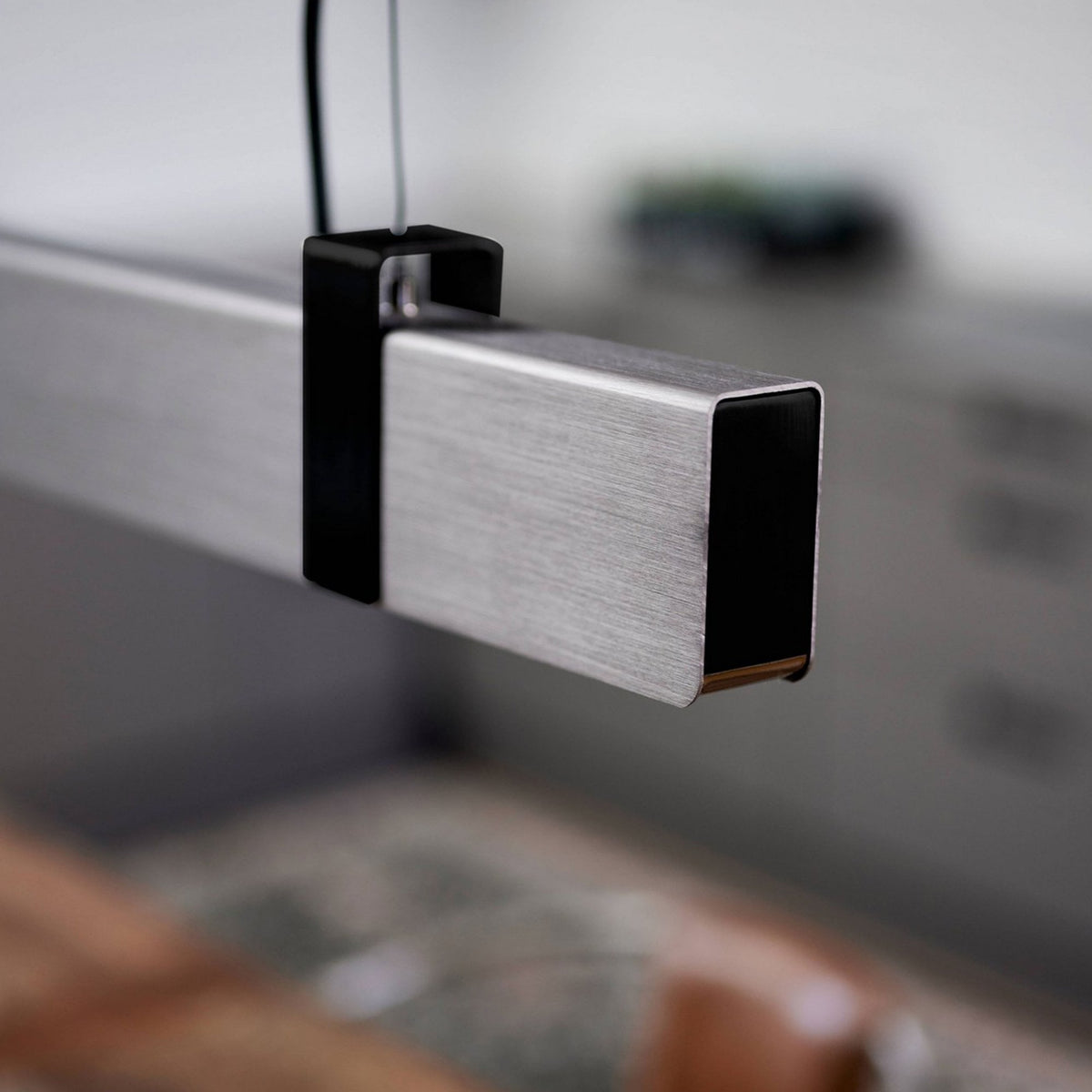 Lilt Linear LED Pendant in Dark Grey Steel with Black Detail
