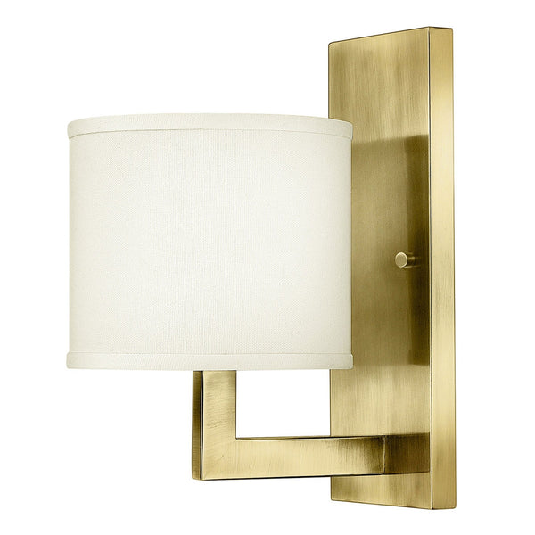 Hampton Single Wall Light in Brushed Brass with Off White Linen Shade