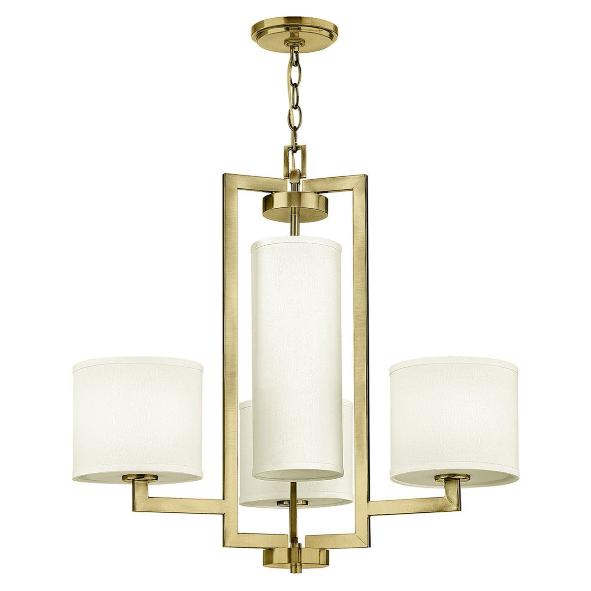 Hampton Chandelier in Brushed Brass with Off White Linen Shades