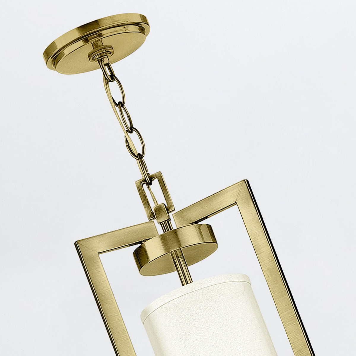 Hampton Chandelier in Brushed Brass with Off White Linen Shades