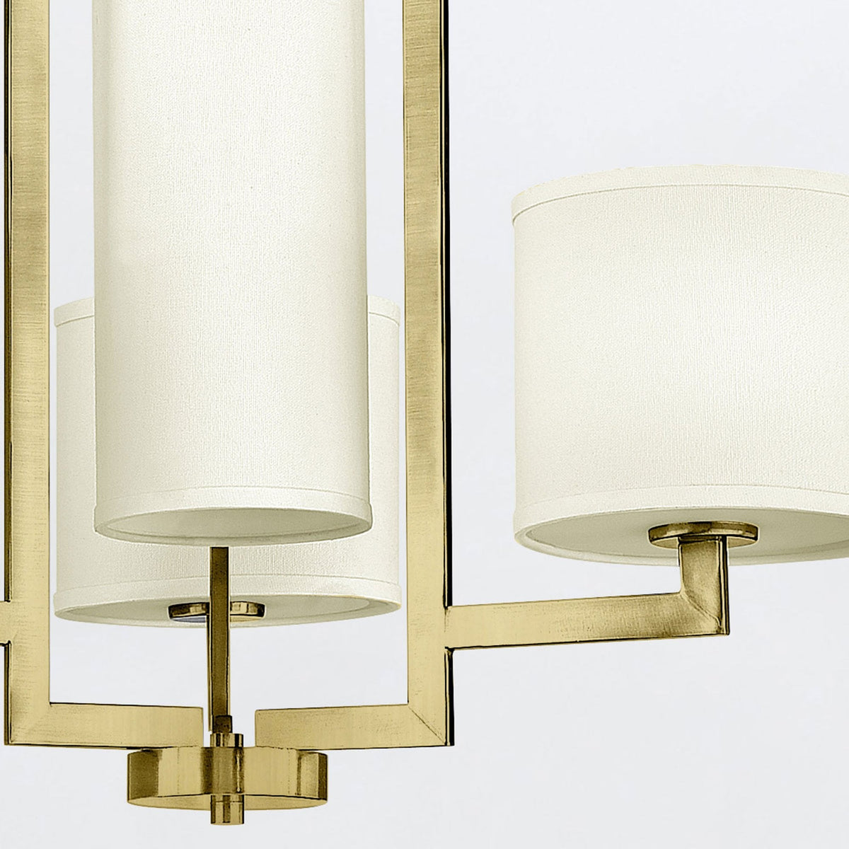 Hampton Chandelier in Brushed Brass with Off White Linen Shades
