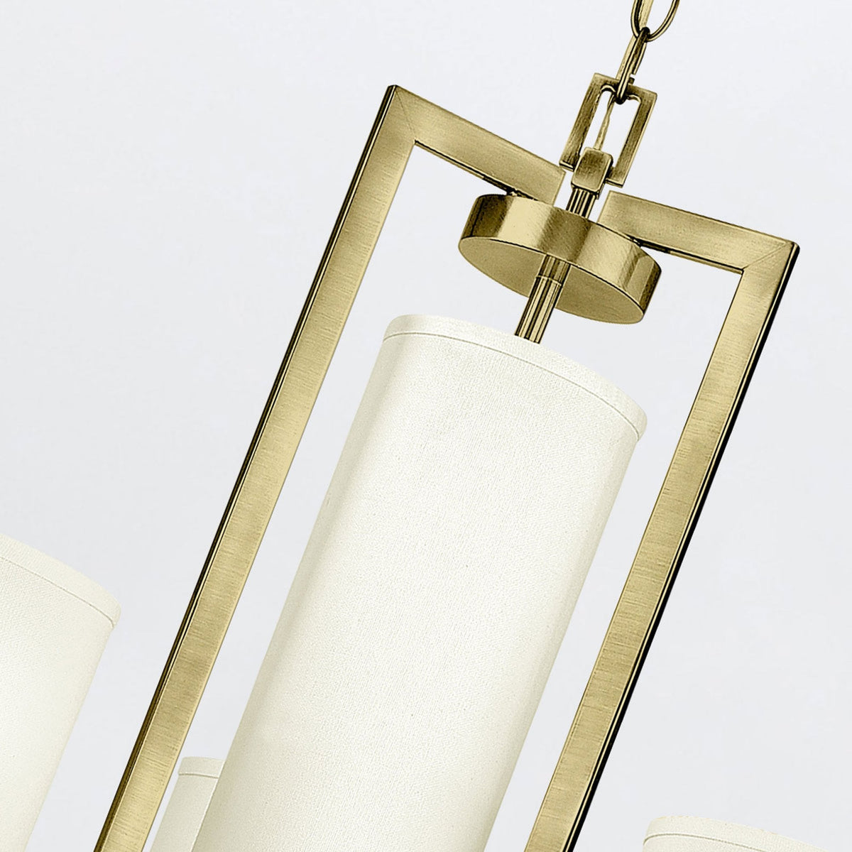 Hampton Chandelier in Brushed Brass with Off White Linen Shades