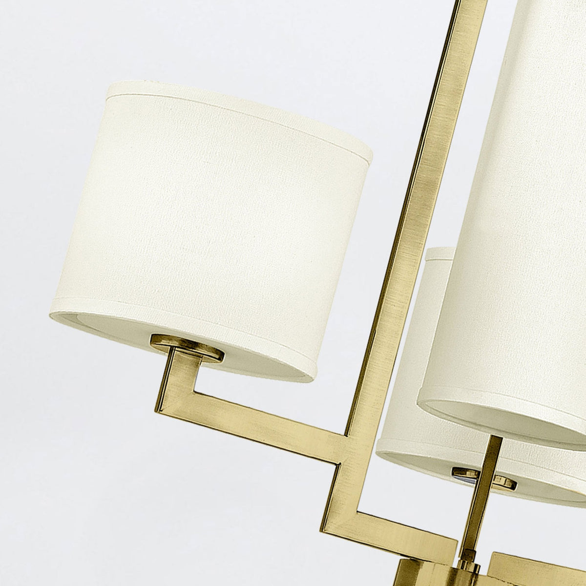 Hampton Chandelier in Brushed Brass with Off White Linen Shades