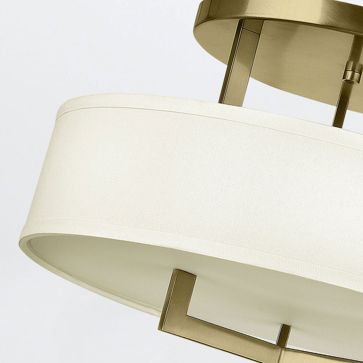 Hampton Semi Flush Ceiling Light in Brushed Brass with Off White Linen Shade