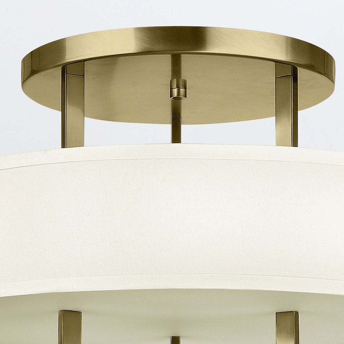Hampton Semi Flush Ceiling Light in Brushed Brass with Off White Linen Shade
