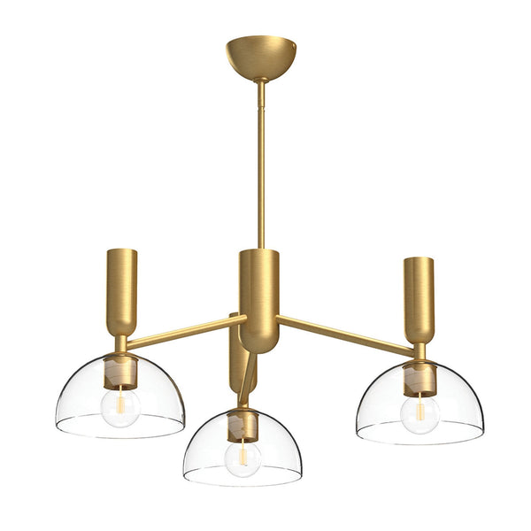 Jude Three Light Pendant Chandelier in Brushed Gold with Clear Glass Shades