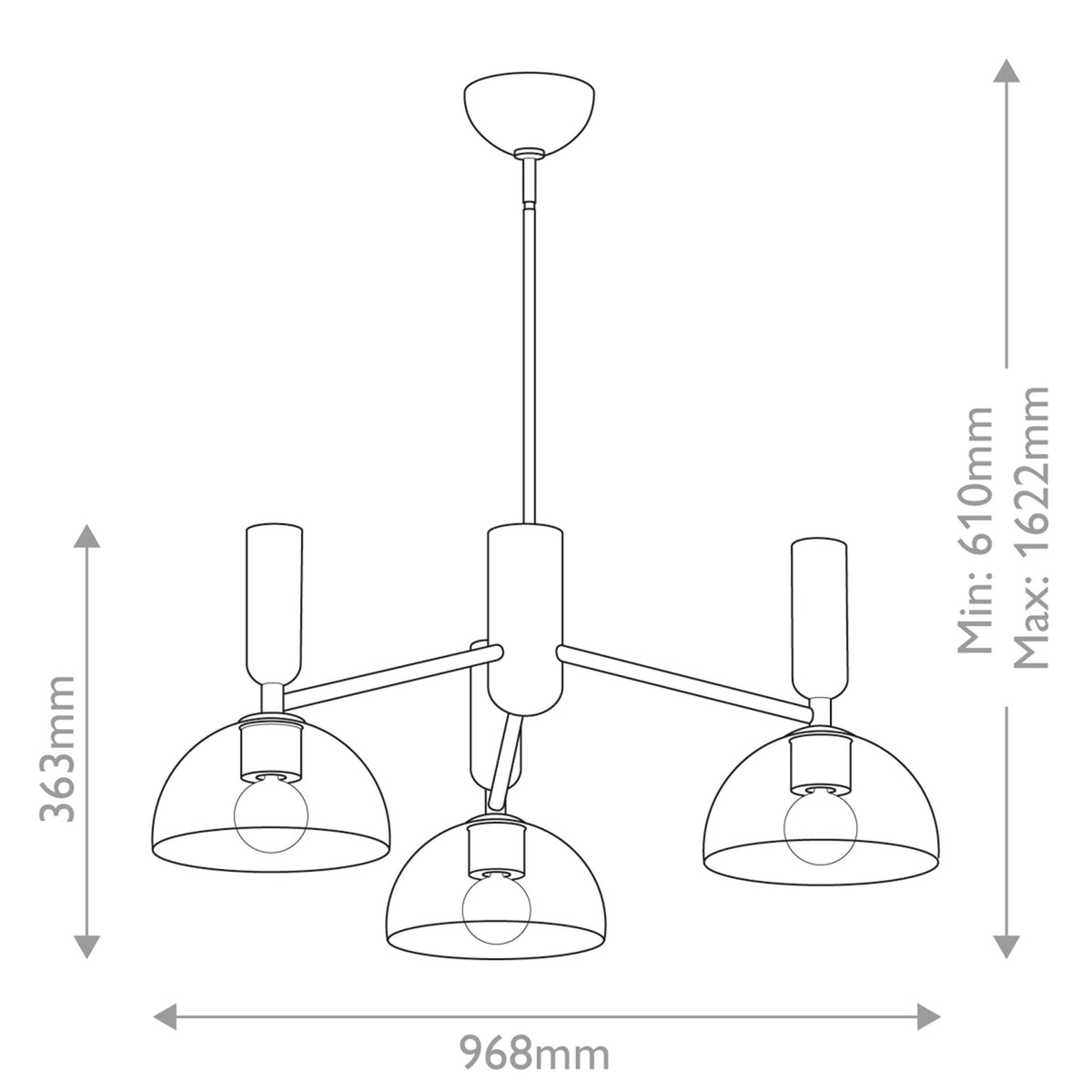 Jude Three Light Pendant Chandelier in Matte Black with Clear Glass Shades