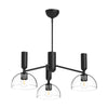 Jude Three Light Pendant Chandelier in Matte Black with Clear Glass Shades