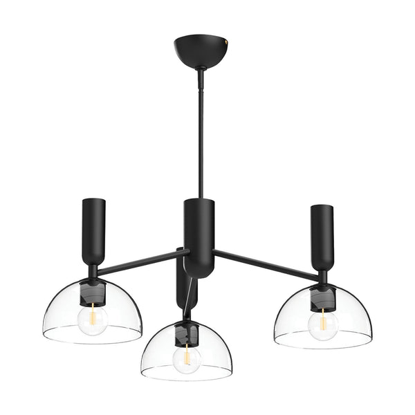 Jude Three Light Pendant Chandelier in Matte Black with Clear Glass Shades