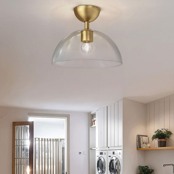 Jude Semi Flush Ceiling Light in Brushed Gold with Clear Glass Shade