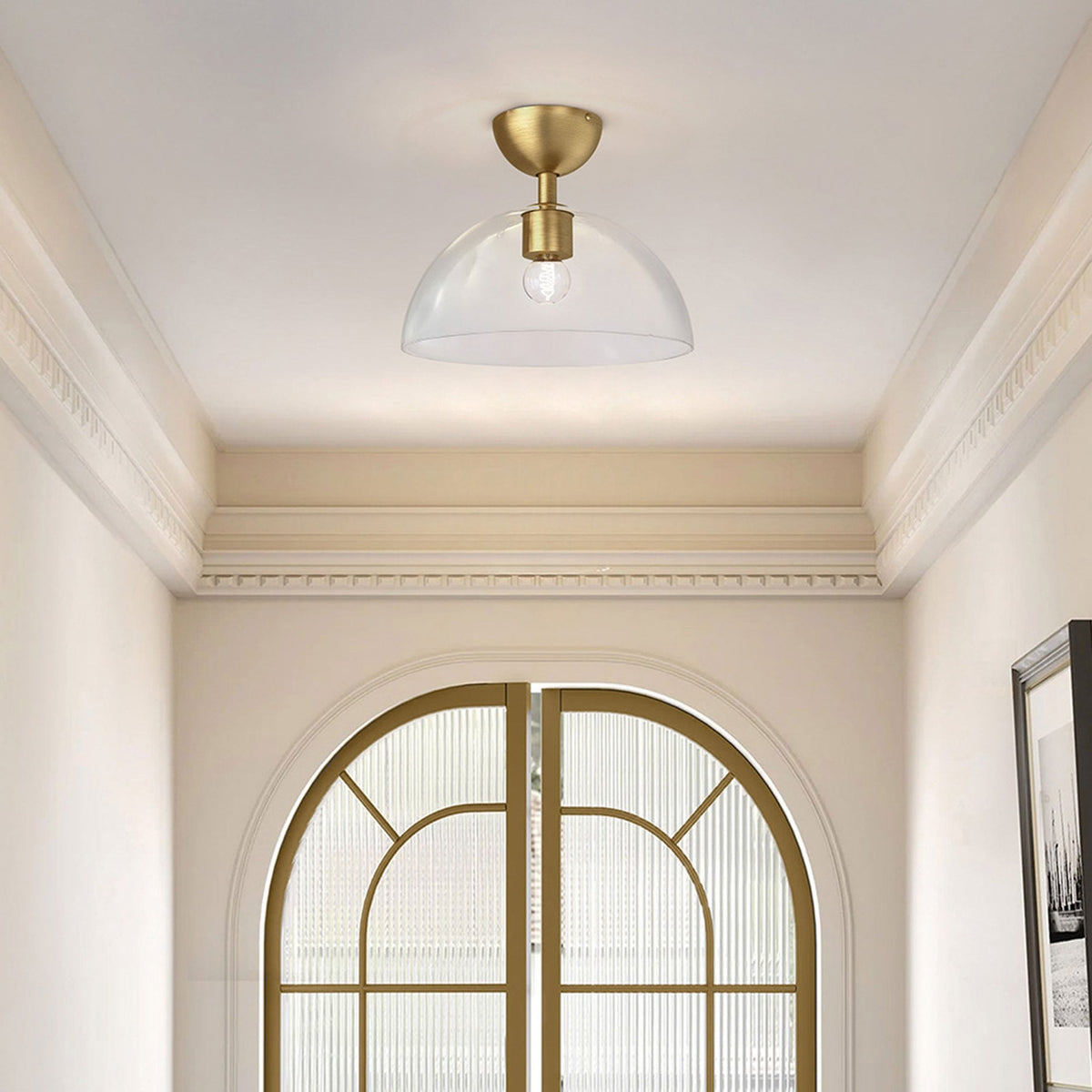 Jude Semi Flush Ceiling Light in Brushed Gold with Clear Glass Shade
