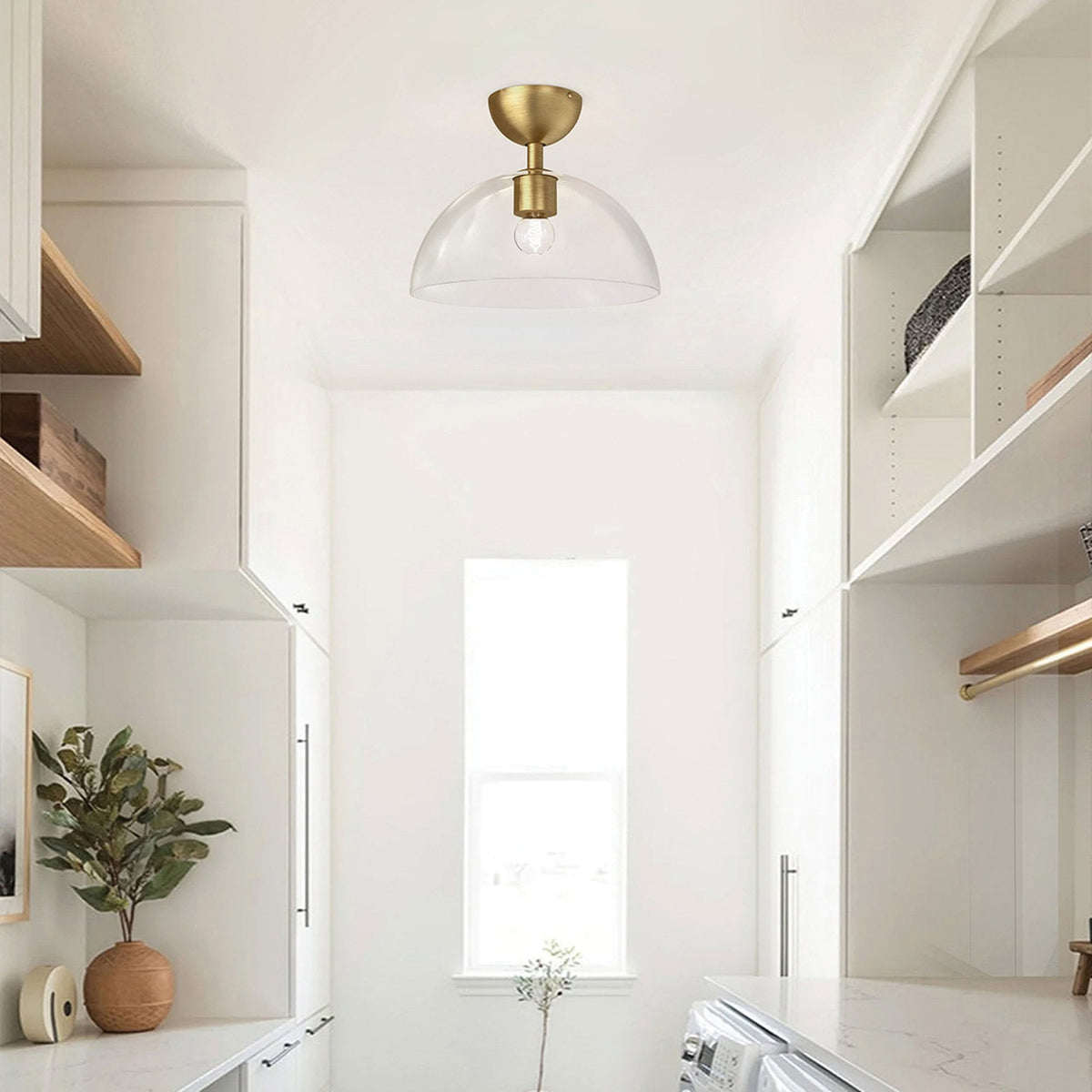 Jude Semi Flush Ceiling Light in Brushed Gold with Clear Glass Shade