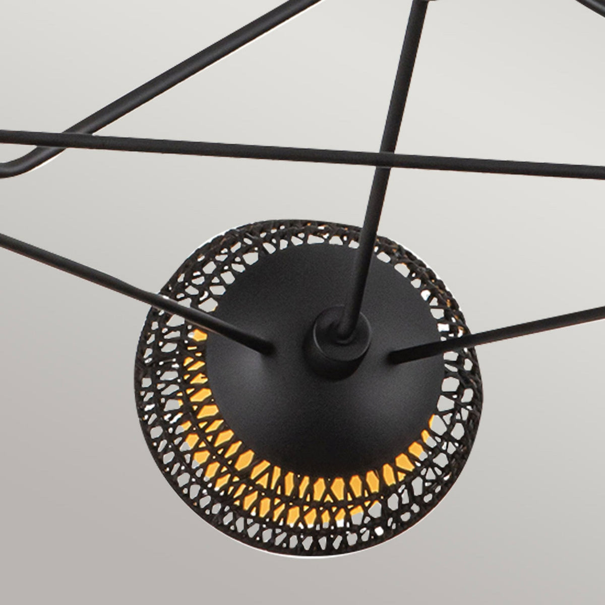 Perth Three Light Chandelier in Matte Black with Opal Glass Diffusers and Rattan Detailing