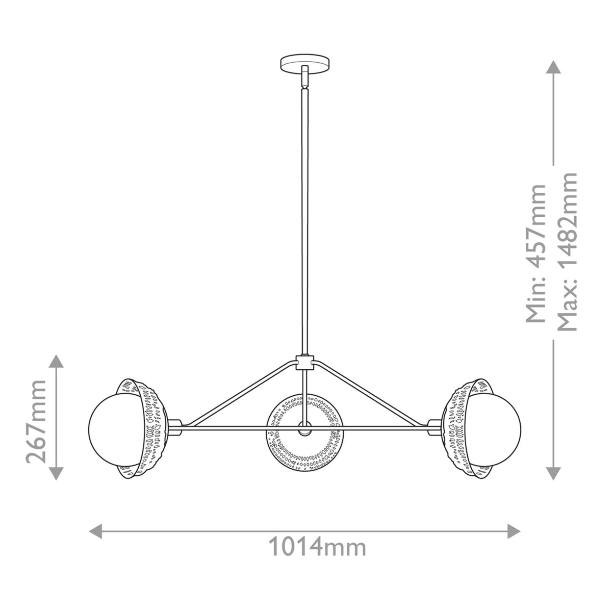 Perth Three Light Chandelier in Matte Black with Opal Glass Diffusers and Rattan Detailing