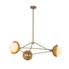Perth Three Light Chandelier in Brushed Gold with Opal Glass Diffusers and Rattan Detailing