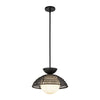Perth Single Drop Pendant in Matte Black with Opal Glass Diffuser and Rattan Detailing