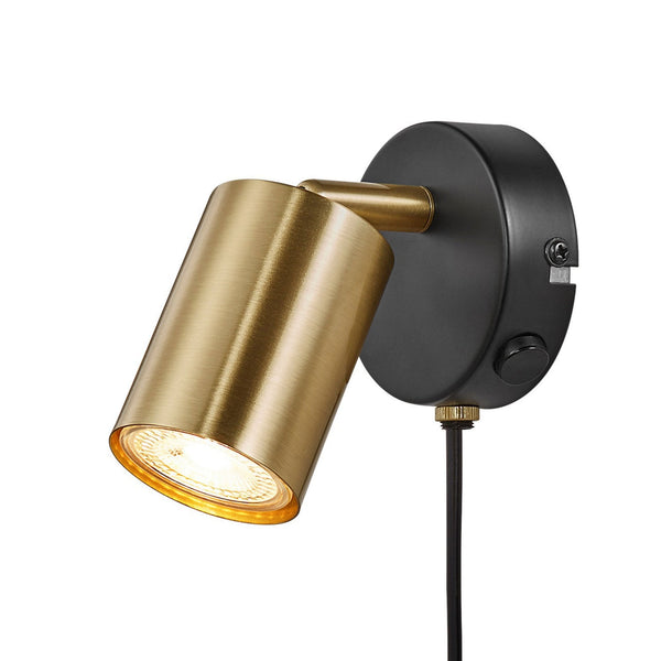Explore Plugged Adjustable Wall Spotlight In Black & Brass