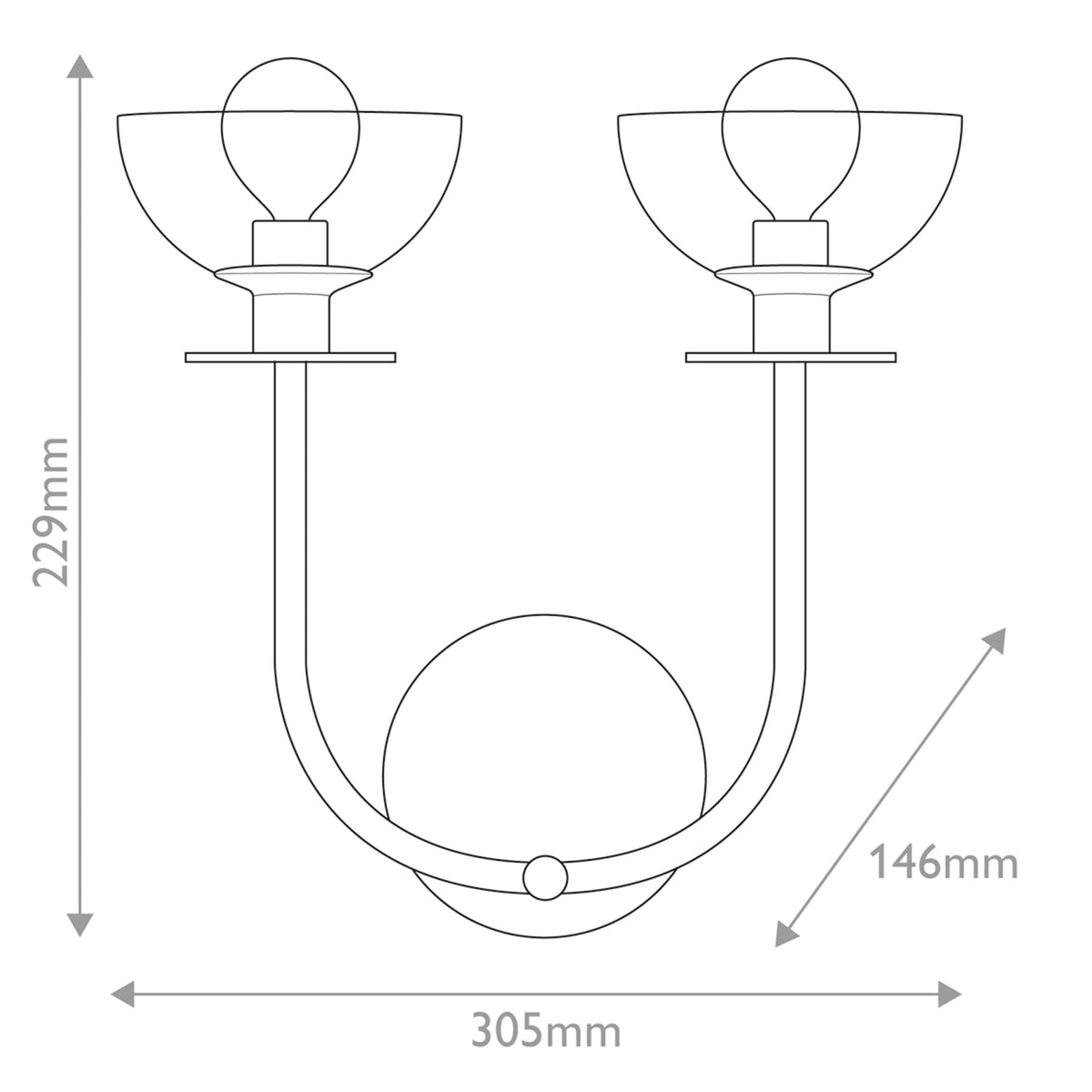 Sylvia Twin Wall Light in Matte Black and Clear Glass
