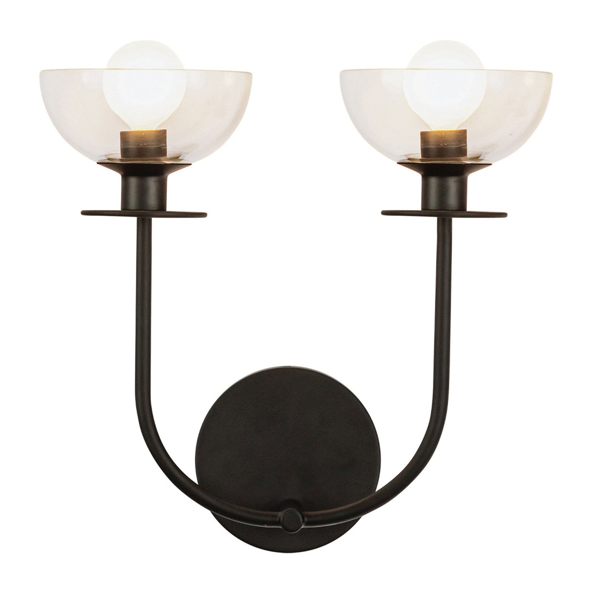 Sylvia Twin Wall Light in Matte Black and Clear Glass