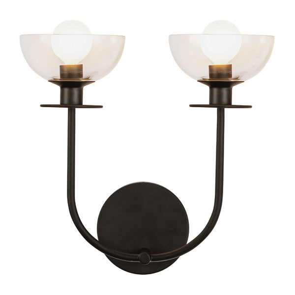 Sylvia Twin Wall Light in Matte Black and Clear Glass