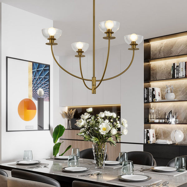 Sylvia Four Light Chandelier in Brushed Gold and Clear Glass