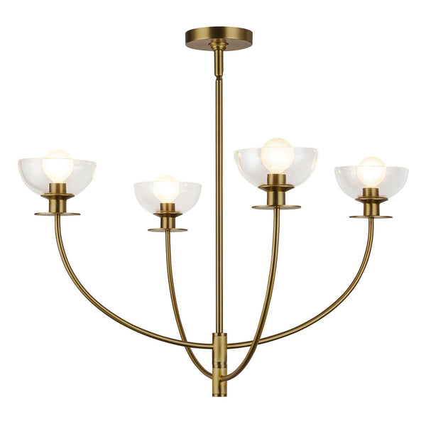 Sylvia Four Light Chandelier in Brushed Gold and Clear Glass