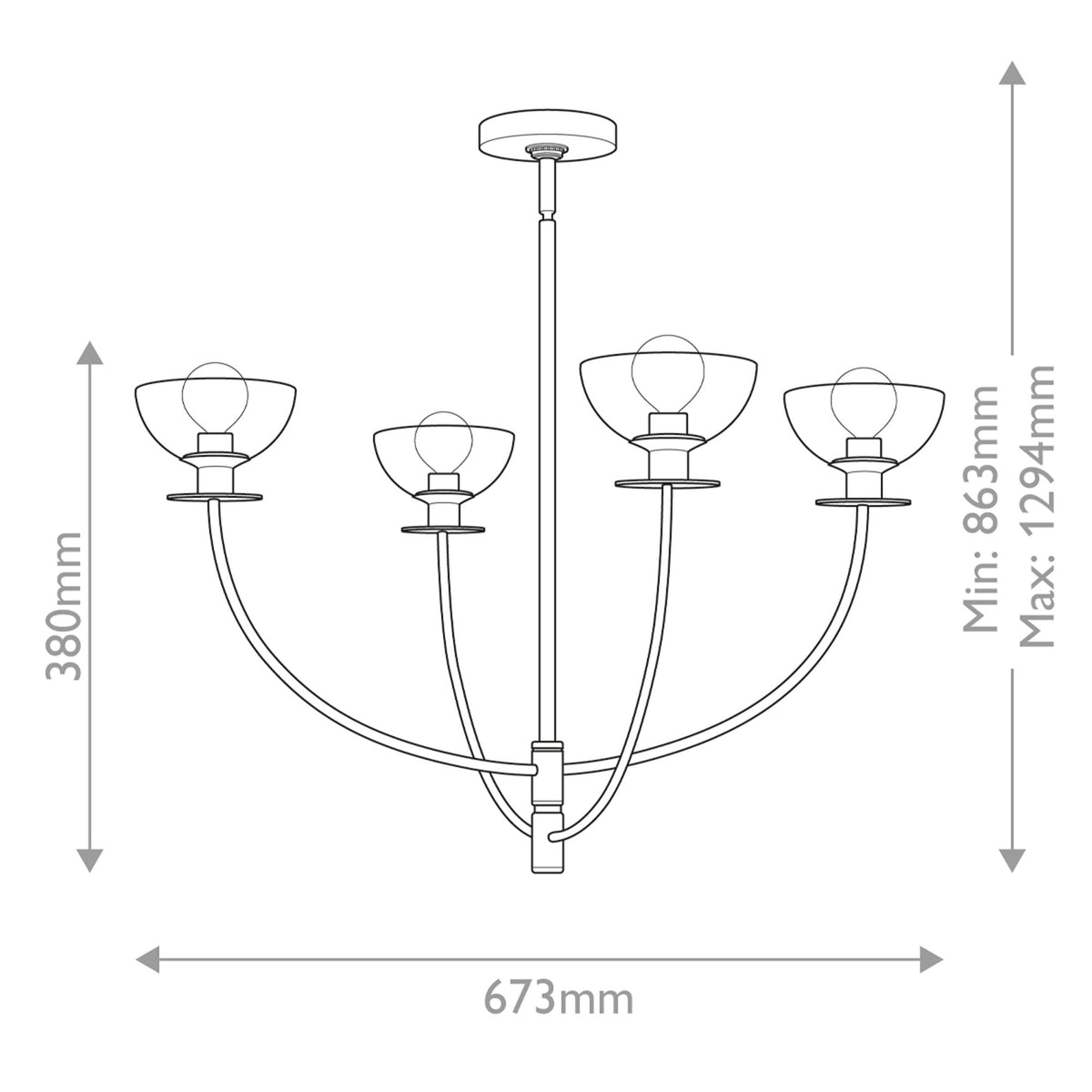 Sylvia Four Light Chandelier in Matte Black and Clear Glass