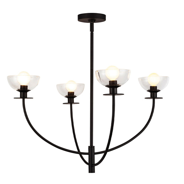 Sylvia Four Light Chandelier in Matte Black and Clear Glass