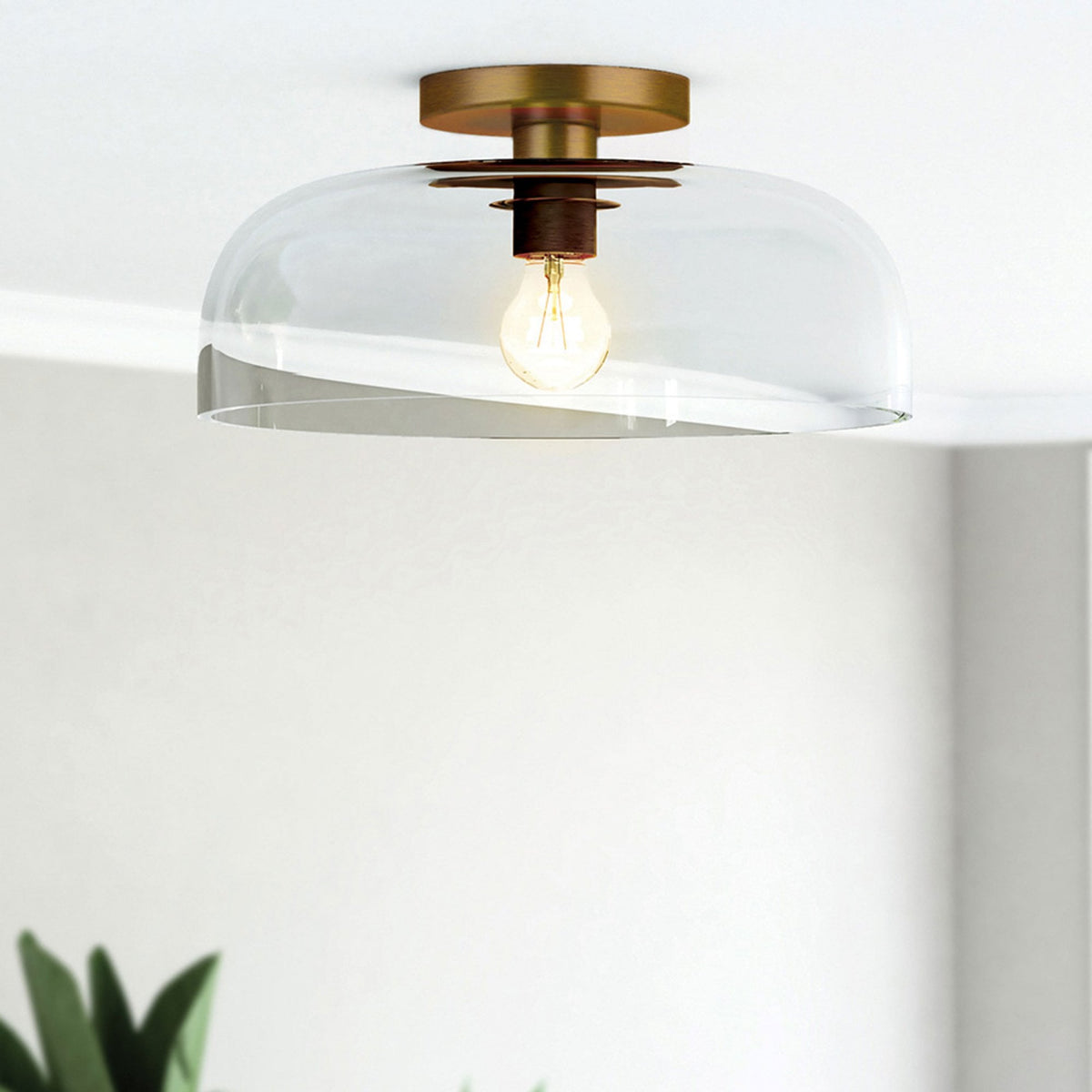 Sylvia Semi Flush Ceiling Light in Brushed Gold and Clear Glass