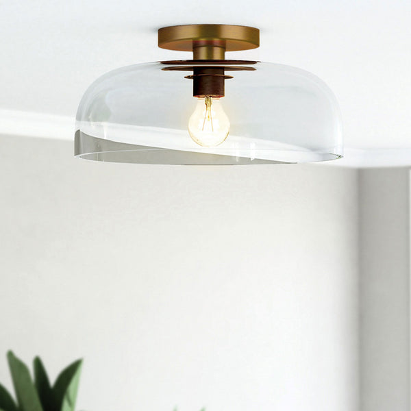 Sylvia Semi Flush Ceiling Light in Brushed Gold and Clear Glass
