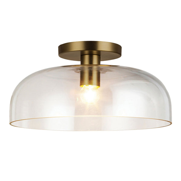 Sylvia Semi Flush Ceiling Light in Brushed Gold and Clear Glass
