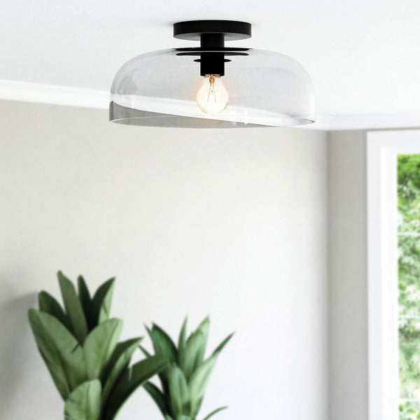 Sylvia Semi Flush Ceiling Light in Matte Black and Clear Glass