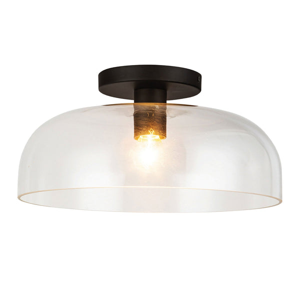 Sylvia Semi Flush Ceiling Light in Matte Black and Clear Glass