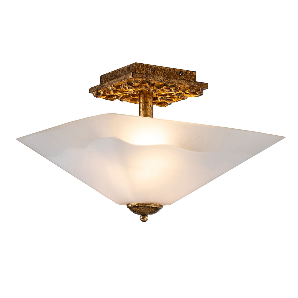 Star Semi Flush Ceiling Light in Distressed Gold with Opal Glass Diffuser