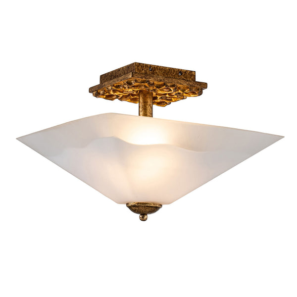 Star Semi Flush Ceiling Light in Distressed Gold with Opal Glass Diffuser