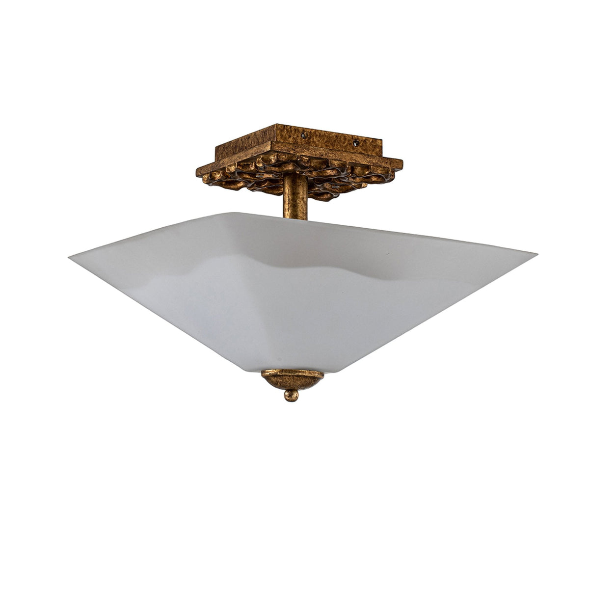 Star Semi Flush Ceiling Light in Distressed Gold with Opal Glass Diffuser