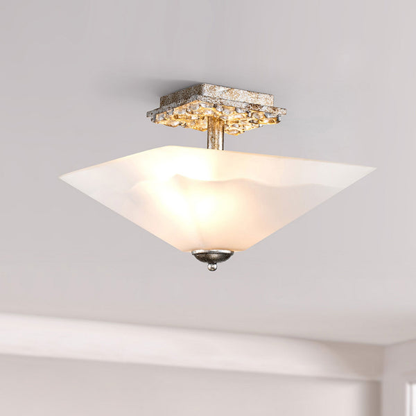 Star Semi Flush Ceiling Light in Distressed Silver with Opal Glass Diffuser