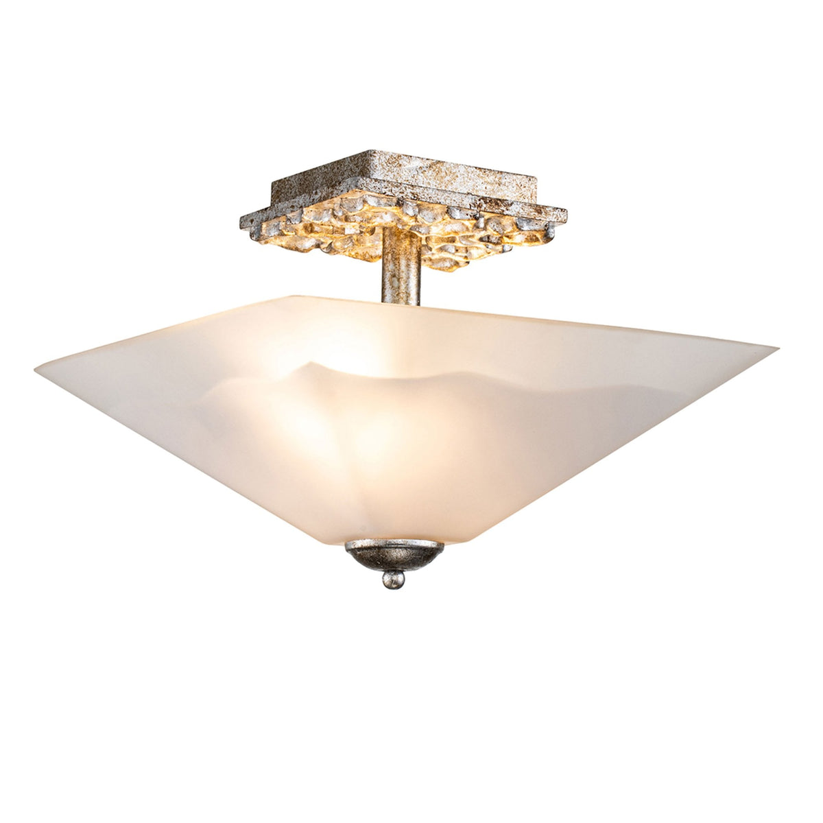 Star Semi Flush Ceiling Light in Distressed Silver with Opal Glass Diffuser