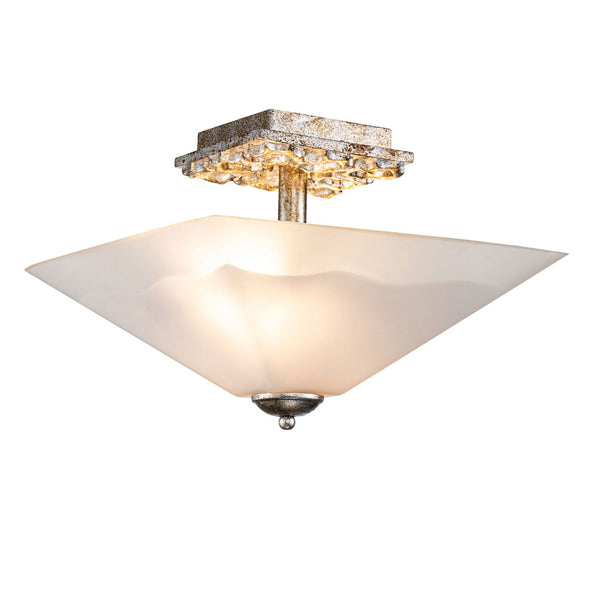 Star Semi Flush Ceiling Light in Distressed Silver with Opal Glass Diffuser