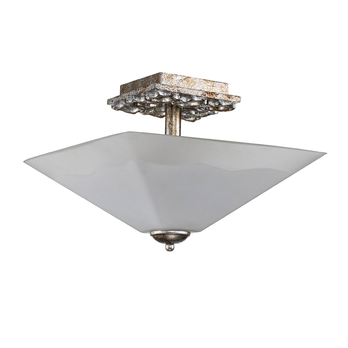 Star Semi Flush Ceiling Light in Distressed Silver with Opal Glass Diffuser