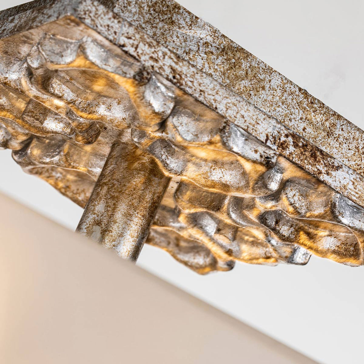 Star Semi Flush Ceiling Light in Distressed Silver with Opal Glass Diffuser